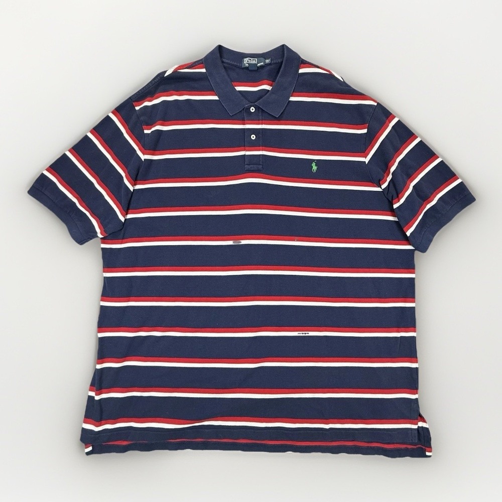 Ralph Lauren Polo Shirt Mens 4XLT Blue Red Striped Short Sleeve Cotton Regular